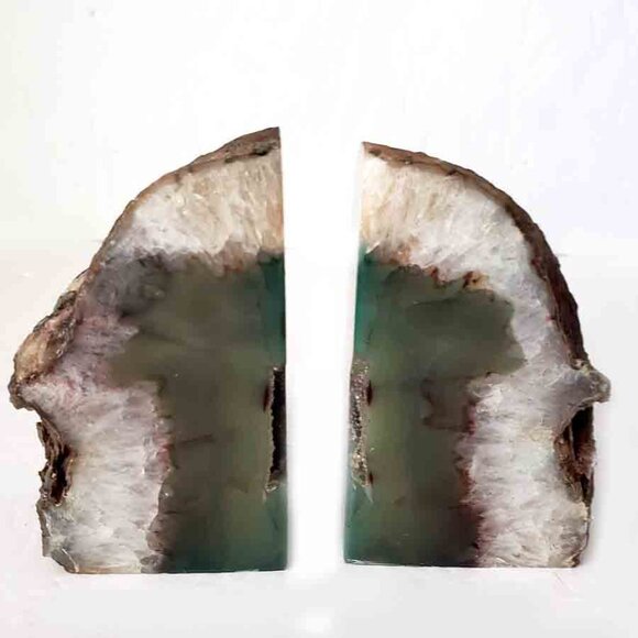 Agate Geode Brazil Bookends Green White Stone Book Ends Display 4